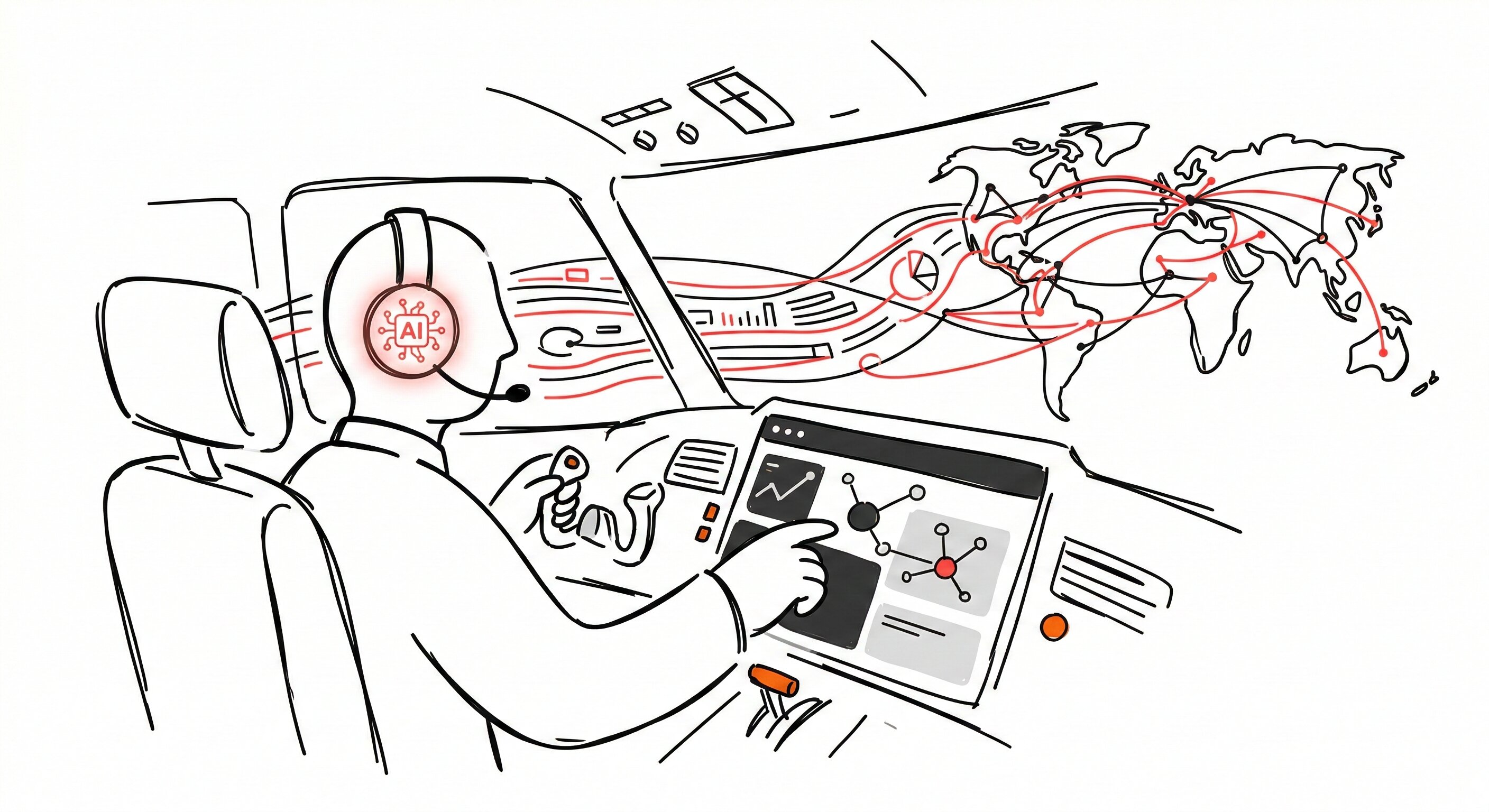 Pilot headset with AI symbol and data streams
